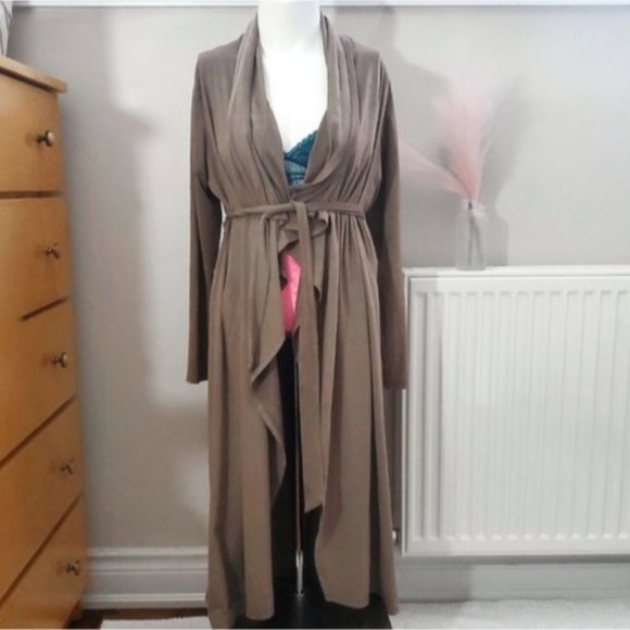 Suedette Long Tie Waist Cardigan Versatile Robe - Picture 1 of 8